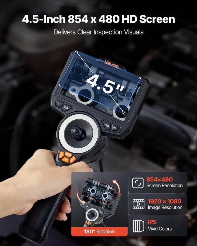 Alt view image 3 of 6 - 4-Way Articulating Endoscope with Light, True 1080P HD Industrial Borescope Inspection Camera with Articulated Probe, Flexible Snake Scope Cam for Wall Automotive Engine Inspect-4.9FT