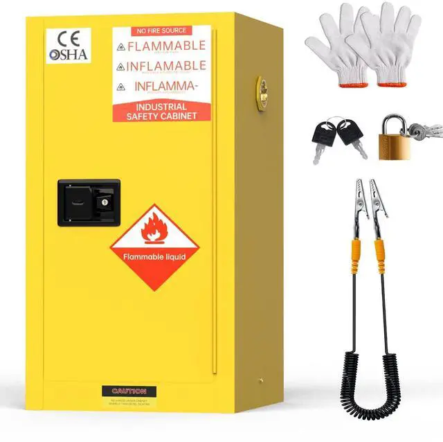 Main image of 45 Gallon Flammable Storage Cabinet, Double Wall Steel Fire Cabinet 36" x 25" x 20" 3-Point Latching Lock, Leakproof Sump & ESD Ground Wire for Gasoline, Paint, Acetone & Industrial Chemicals