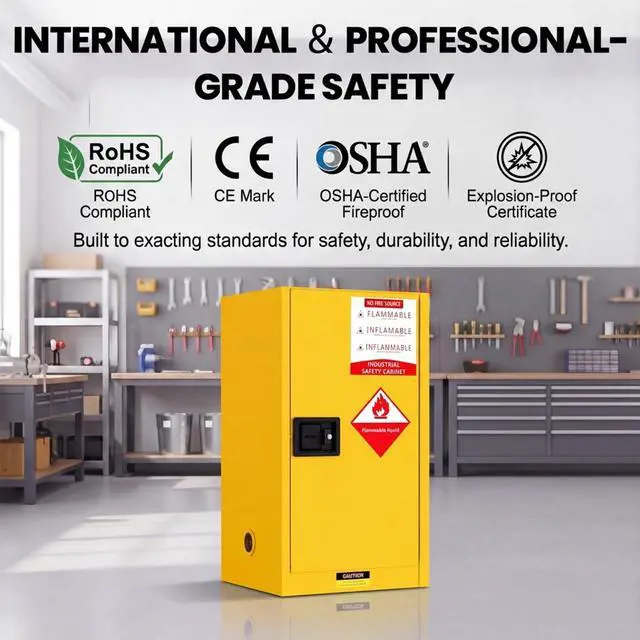 Alt view image 3 of 6 - 45 Gallon Flammable Storage Cabinet, Double Wall Steel Fire Cabinet 36" x 25" x 20" 3-Point Latching Lock, Leakproof Sump & ESD Ground Wire for Gasoline, Paint, Acetone & Industrial Chemicals