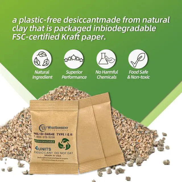 Alt view image 4 of 6 - Kraft Clay Desiccants Packs for Safe, 132 Gram 210 Packs Dehumidifier for Gun Safe, 4 Unit Military Grade Moisture Absorbers, Conforms to MIL-D-3464E Type I & II Absorbents