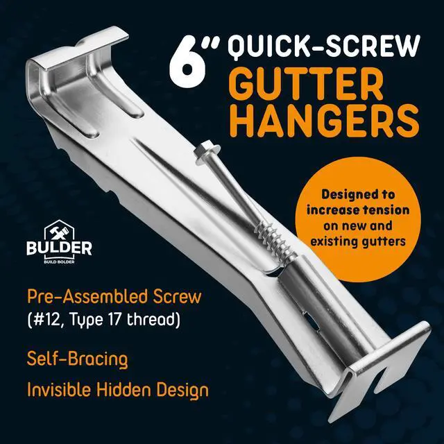Alt view image 2 of 6 - Quick Screw 6 Inch Gutter Hangers - Gutter Brackets 6 Inch with Bonus 6 Inch Drill Bit - Hidden Bracket Clips with Pre-Assembled Screw - Fix Sagging Rain Gutters (250)
