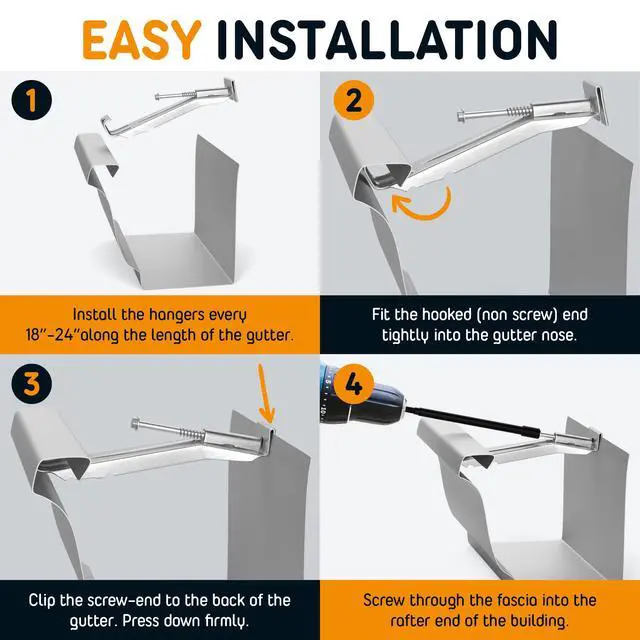 Alt view image 5 of 6 - Quick Screw 6 Inch Gutter Hangers - Gutter Brackets 6 Inch with Bonus 6 Inch Drill Bit - Hidden Bracket Clips with Pre-Assembled Screw - Fix Sagging Rain Gutters (250)