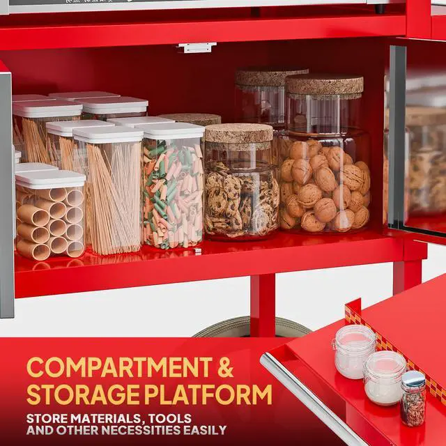 Alt view image 5 of 6 - Hot Dog Cart for 5-7 Rollers Hot Dog Machine w/Storage Bin & Shelves, Heavy-Duty Steel Mobile Stand for Concession Stands, Fairs, Events