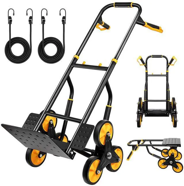 Main image of Stair Climbing Dolly, Upgraded Heavy-Duty Stair Climber Hand Truck 770 Lbs Capacity, Foldable Cart for Stairs with 13.8" x 11.6" Nose Plate, 6 Wheels and 2 Ropes for Home,Office or Shopping