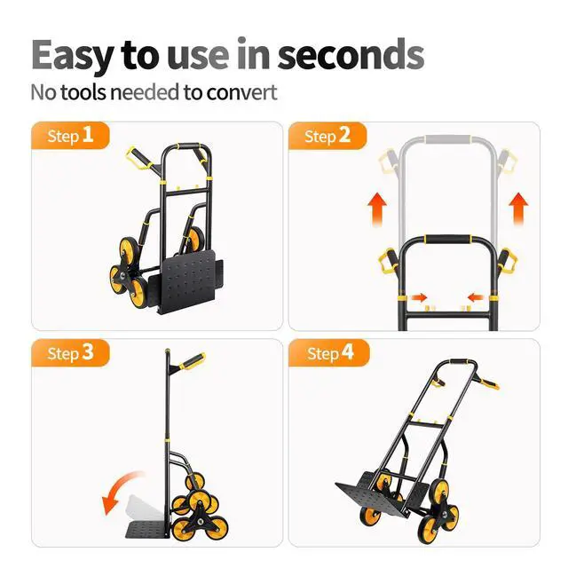 Alt view image 5 of 6 - Stair Climbing Dolly, Upgraded Heavy-Duty Stair Climber Hand Truck 770 Lbs Capacity, Foldable Cart for Stairs with 13.8" x 11.6" Nose Plate, 6 Wheels and 2 Ropes for Home,Office or Shopping