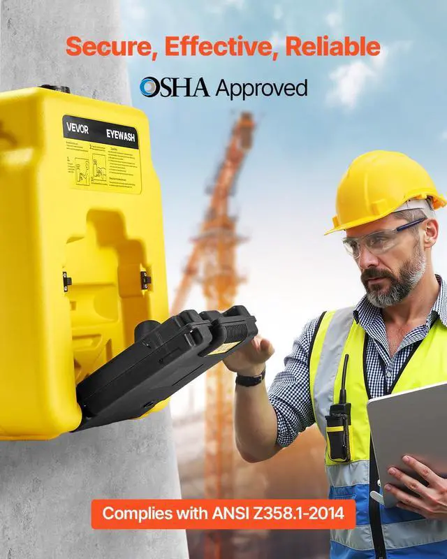 Alt view image 2 of 6 - Portable Eye Wash Station 14 Gal, OSHA-Approved Eyewash Station Wall-Mounted/On Flat Surface, Emergency Eye Wash Unit with 2 Sprays, First Aid Eyewash Units for Schools, Labs, Factories, Yellow