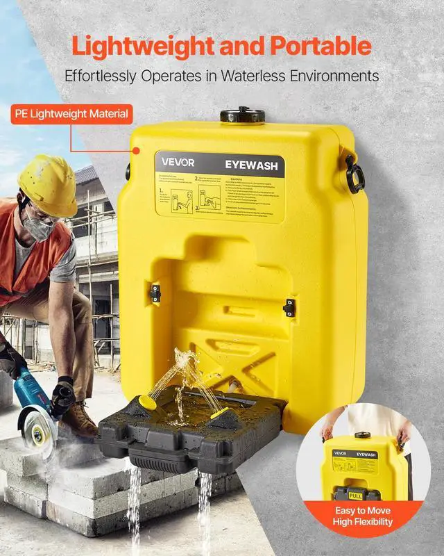 Alt view image 4 of 6 - Portable Eye Wash Station 14 Gal, OSHA-Approved Eyewash Station Wall-Mounted/On Flat Surface, Emergency Eye Wash Unit with 2 Sprays, First Aid Eyewash Units for Schools, Labs, Factories, Yellow