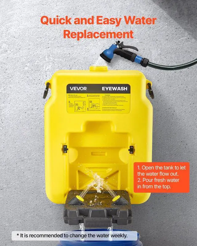 Alt view image 6 of 6 - Portable Eye Wash Station 14 Gal, OSHA-Approved Eyewash Station Wall-Mounted/On Flat Surface, Emergency Eye Wash Unit with 2 Sprays, First Aid Eyewash Units for Schools, Labs, Factories, Yellow