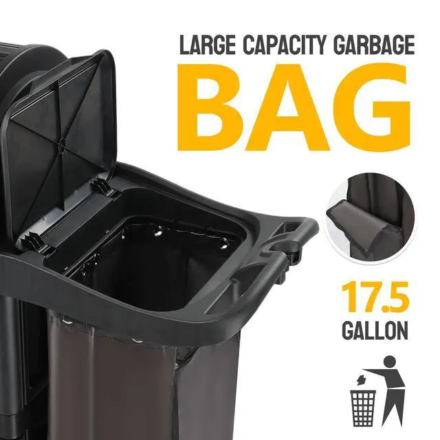 Alt view image 3 of 6 - Janitorial Cart with Key-Locking Cabinet, 3-Shelf Commercial Cleaning Cart with Wheels, Housekeeping Caddy with Locker, Black, Great for Hotel, Stores, Schools, and Business