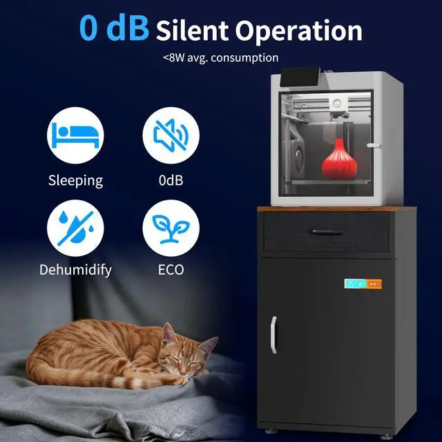 Alt view image 4 of 6 - 3D Printer Stand with Filament Moisture-Proof Storage, 40 Rolls | 0dB 25% RH Dehumidification, Moisture-Proof Cabinet, PLA/ABS/TPU/Nylon Compatible, Metal, With Drawer,Black