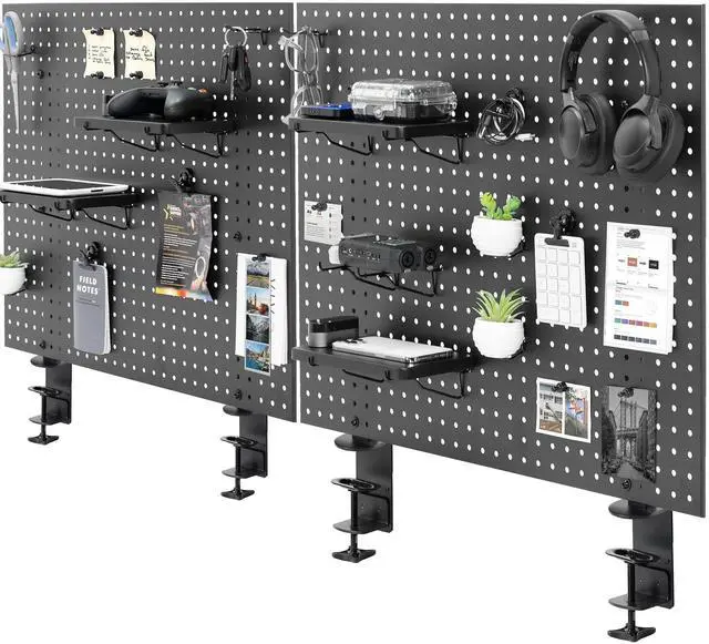 Main image of Steel Clamp-on Desk Pegboard, 60 x 24 inch Privacy Panel, Magnetic Peg Board, Office Accessory Organizer, Above or Below Desk Placement, Black, PP-DK30B-2