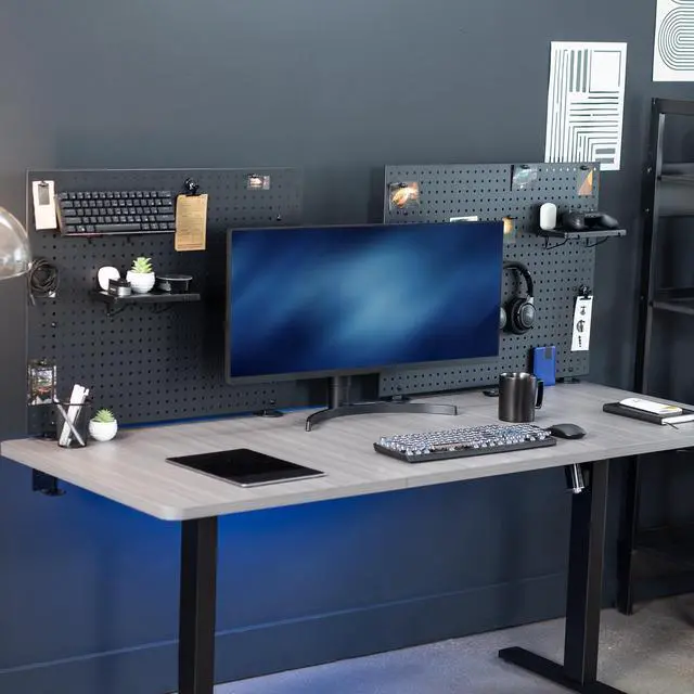 Alt view image 2 of 6 - Steel Clamp-on Desk Pegboard, 60 x 24 inch Privacy Panel, Magnetic Peg Board, Office Accessory Organizer, Above or Below Desk Placement, Black, PP-DK30B-2