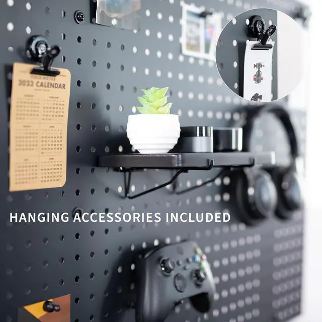 Alt view image 5 of 6 - Steel Clamp-on Desk Pegboard, 60 x 24 inch Privacy Panel, Magnetic Peg Board, Office Accessory Organizer, Above or Below Desk Placement, Black, PP-DK30B-2
