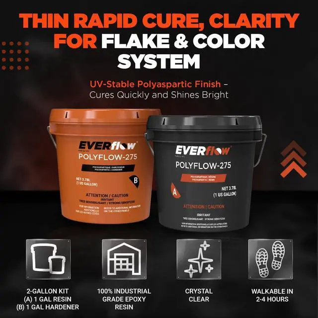 Alt view image 3 of 6 - Everflow Made by MPC Polyaspartic Floor Coating Kit 2 Gallon Clear Gloss Polyurea Garage Floor Coating Thin, Fast-Cure Polyaspartic Top Coat for Concrete, Vinyl Flake, and Countertop Applications
