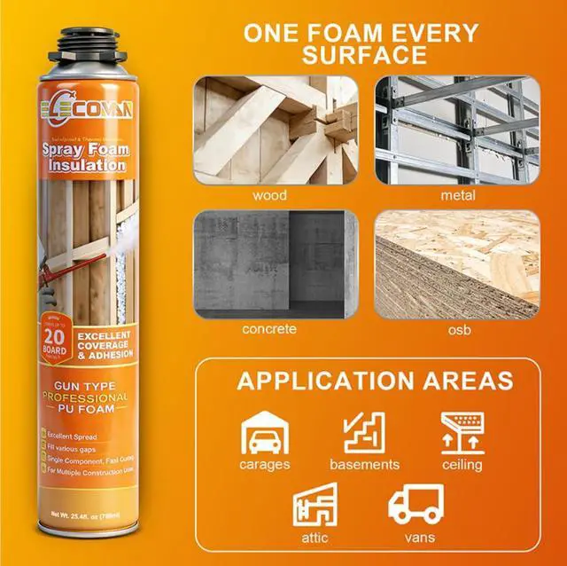 Alt view image 2 of 6 - Closed Cell Spray Foam Insulation Kit 120 Sq.Ft.,High Density Polyurethane Expanding Spray Foam for Walls and Attic,Easy DIY Wide Spray Foam Kit with Gun, Cleaner & Safety Gear - 6 Pack