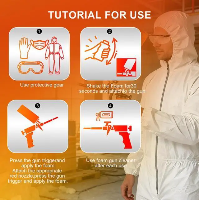 Alt view image 4 of 6 - Closed Cell Spray Foam Insulation Kit 120 Sq.Ft.,High Density Polyurethane Expanding Spray Foam for Walls and Attic,Easy DIY Wide Spray Foam Kit with Gun, Cleaner & Safety Gear - 6 Pack