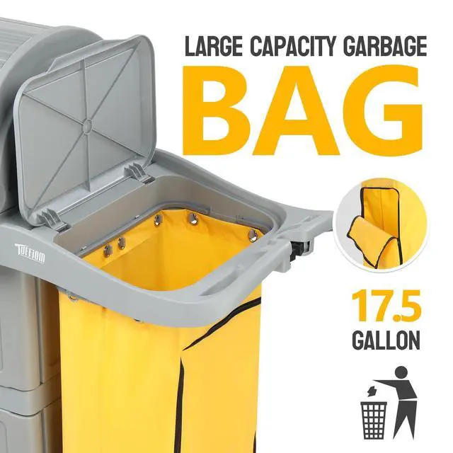 Alt view image 3 of 6 - Janitorial Cart on Wheels, 3 Shelf Commercial Cleaning Cart with Key Locking-Cabinet, Grey Housekeeping Cart with Locker and Cleaning Bag, for Hotel, Business, Office, Stadium Use