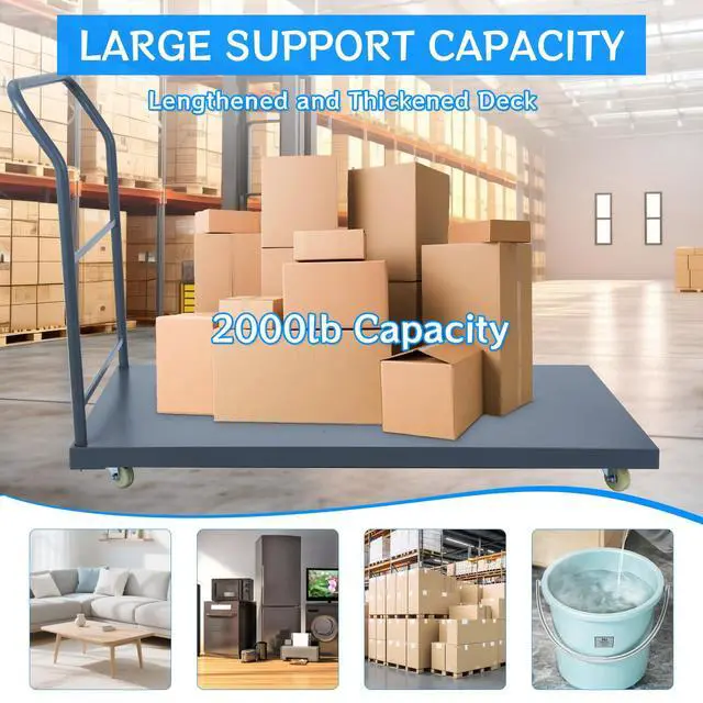 Alt view image 2 of 6 - Heavy Duty Flatbed Cart 60"x30" Platform Truck with 4 Swivel Wheels, 2000 lbs Capacity Steel Hand Truck, Industrial Utility Push Cart for Warehouse Garage and Moving