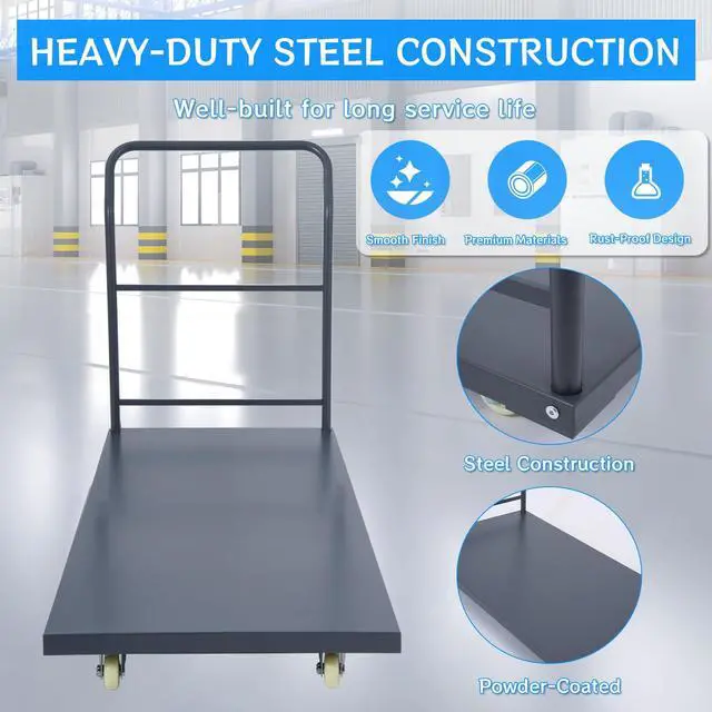 Alt view image 4 of 6 - Heavy Duty Flatbed Cart 60"x30" Platform Truck with 4 Swivel Wheels, 2000 lbs Capacity Steel Hand Truck, Industrial Utility Push Cart for Warehouse Garage and Moving