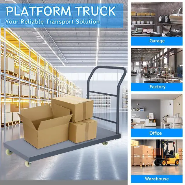 Alt view image 6 of 6 - Heavy Duty Flatbed Cart 60"x30" Platform Truck with 4 Swivel Wheels, 2000 lbs Capacity Steel Hand Truck, Industrial Utility Push Cart for Warehouse Garage and Moving