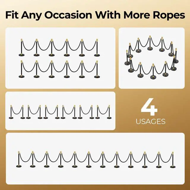 Alt view image 2 of 6 - Stanchions and Velvet Ropes, 12pcs Ropes and Stainless Steel Posts | Black Velvet Ropes and Posts, with Water/Sand/Concrete Fillable Leakproof Base for Birthday, Business, Wedding, Red Carpet