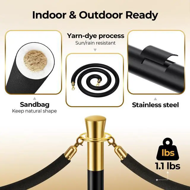 Alt view image 6 of 6 - Stanchions and Velvet Ropes, 12pcs Ropes and Stainless Steel Posts | Black Velvet Ropes and Posts, with Water/Sand/Concrete Fillable Leakproof Base for Birthday, Business, Wedding, Red Carpet