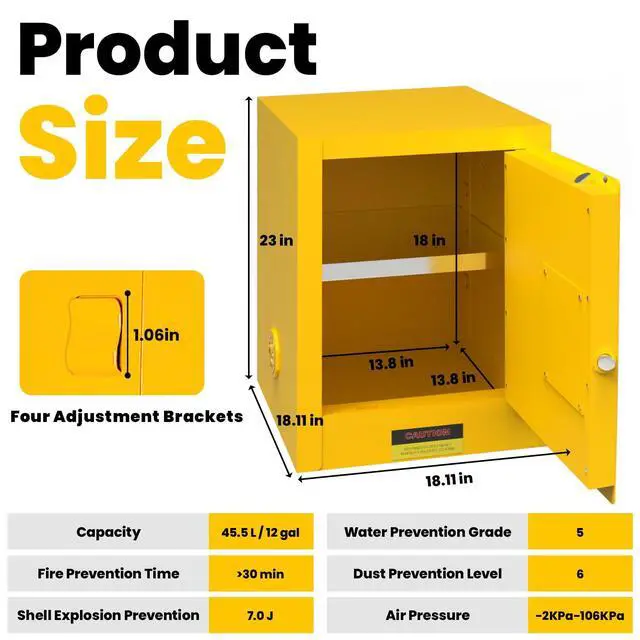 Alt view image 2 of 6 - Flammable Safety Cabinet Steel 20 Gal (23H x 18W x 18D) - OSHA Compliant w/ 3-Point Lock, Adj. Shelf & Leak-Proof Sump | CE/ROHS Fire Cabinet for Lab, Garage, Hazardous Materials