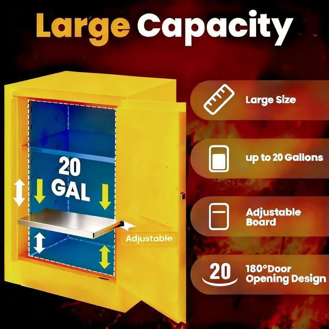 Alt view image 3 of 6 - Flammable Safety Cabinet Steel 20 Gal (23H x 18W x 18D) - OSHA Compliant w/ 3-Point Lock, Adj. Shelf & Leak-Proof Sump | CE/ROHS Fire Cabinet for Lab, Garage, Hazardous Materials