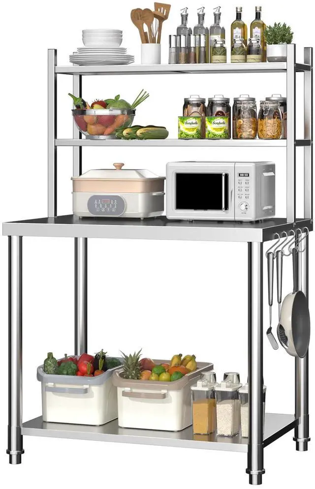 Main image of Stainless Steel Table with Shelves,30x24 Kitchen Prep Table | Heavy Duty 1100lbs Weight Capacity Commercial Kitchen Worktable Workbench w/ Hooks for Home and Restaurant