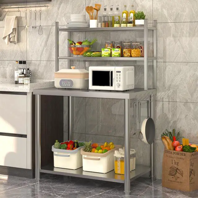 Alt view image 2 of 6 - Stainless Steel Table with Shelves,30x24 Kitchen Prep Table | Heavy Duty 1100lbs Weight Capacity Commercial Kitchen Worktable Workbench w/ Hooks for Home and Restaurant