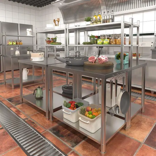 Alt view image 6 of 6 - Stainless Steel Table with Shelves,30x24 Kitchen Prep Table | Heavy Duty 1100lbs Weight Capacity Commercial Kitchen Worktable Workbench w/ Hooks for Home and Restaurant
