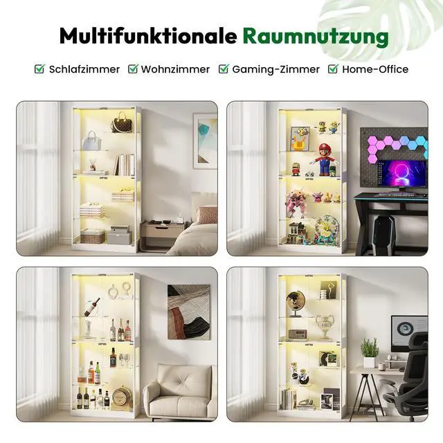 Alt view image 6 of 6 - Display Cabinet with Glass Doors - 69" Curio Cabinet for Collectibles with RGB LED Lights and Adjustable Shelves, Glass Display Case for Living Room, Office, Black