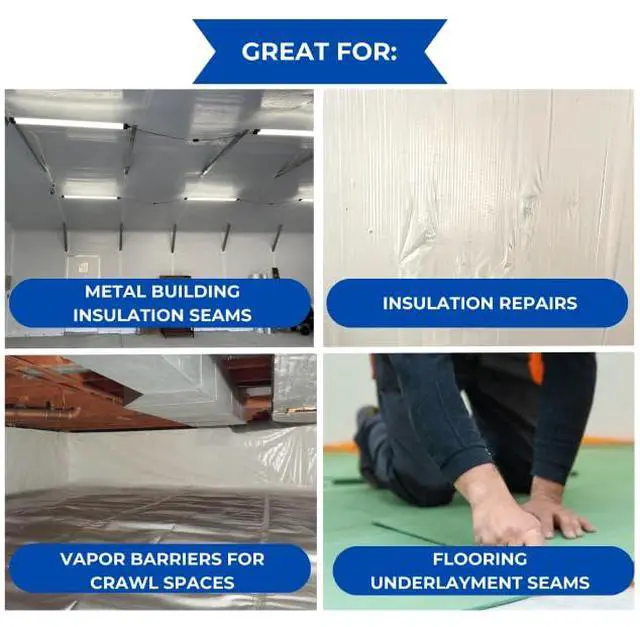 Alt view image 2 of 6 - 6" Wide x 180' Long White Vapor Barrier Seam Tape - 4 Roll Bulk Pack, Waterproofing & Great for Crawlspaces, Insulation Repair, Underlayment Seams, Metal Building Insulation Seams