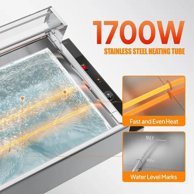 Alt view image 2 of 6 - 72QT Electric Commercial Food Warmer 1700W, 6-Pan Steam Table 12QT/Pan Stainless Steel Bain Marie w/Acrylic Shield Temperature Control & Lid for Buffet Restaurant