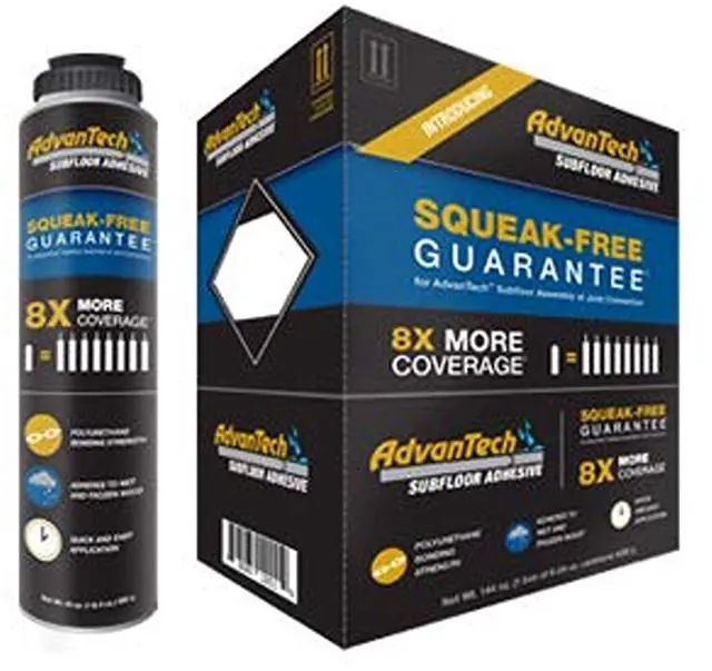 Main image of Subfloor Adhesive - Heavy-Duty Polyurethane Adhesive - Gun-Applied Spray Foam for Subfloor Installation - Professional-Grade - Squeak-Free - Pack of 6 Cans - 24 oz Each