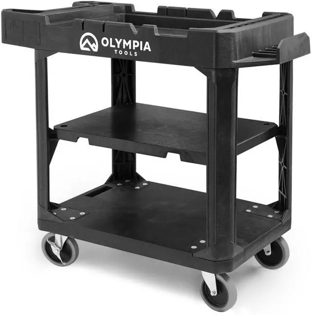 Main image of 2-in-1 Heavy Duty Utility Work Cart, Rolling Tool Cart with Wheels, Convertible 3-Shelf to Flat Top Workstation, 660 Lb Capacity, Black