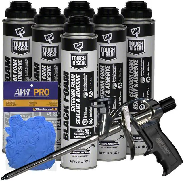 Main image of DAP Touch N Seal Black Spray Foam Sealant for RV, Pond, Waterfall & Landscape - UV Resistant, Class A Fire Rated, Waterproof, Polyurethane Adhesive with Gloves and Foam Gun (Pack of 6)