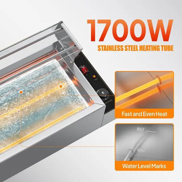 Alt view image 2 of 6 - 60QT Electric Commercial Food Warmer 1700W, 5-Pan Steam Table 12QT/Pan Stainless Steel Bain Marie w/Acrylic Shield Temperature Control & Lid for Buffet Restaurant