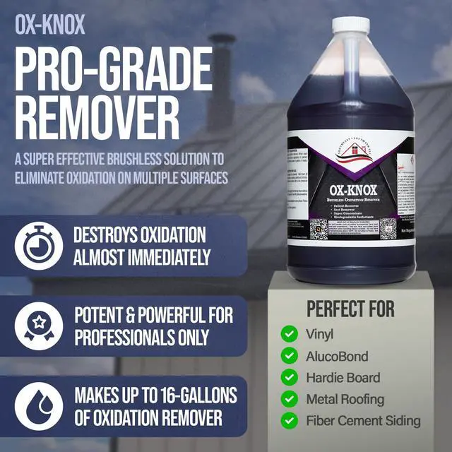 Alt view image 2 of 6 - Ox Knox Oxidation Remover | Heavy-Duty Cleaner for Vinyl, Concrete & Metal | Restores Siding, Roofing & More | Vinyl Siding Restorer and Protectant (5 Gallon Drum, 1 Pack)