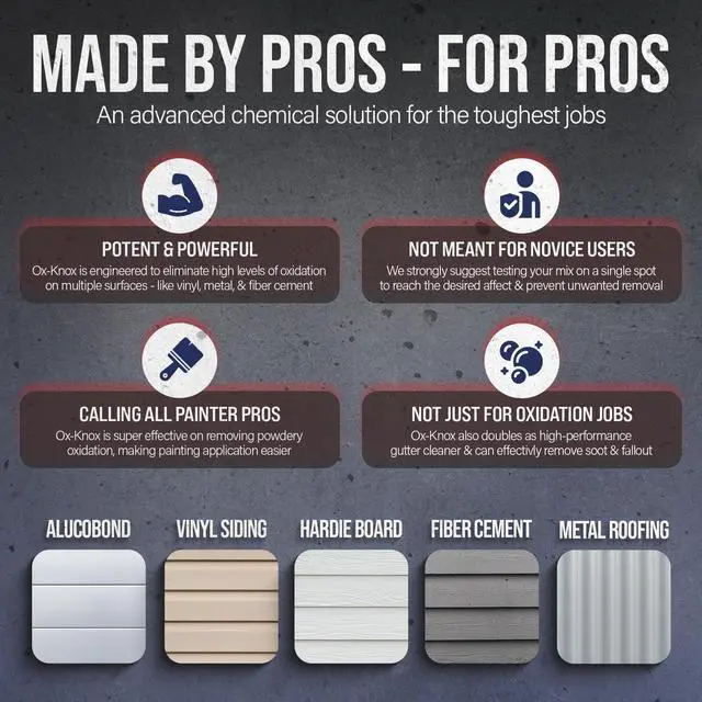 Alt view image 4 of 6 - Ox Knox Oxidation Remover | Heavy-Duty Cleaner for Vinyl, Concrete & Metal | Restores Siding, Roofing & More | Vinyl Siding Restorer and Protectant (5 Gallon Drum, 1 Pack)