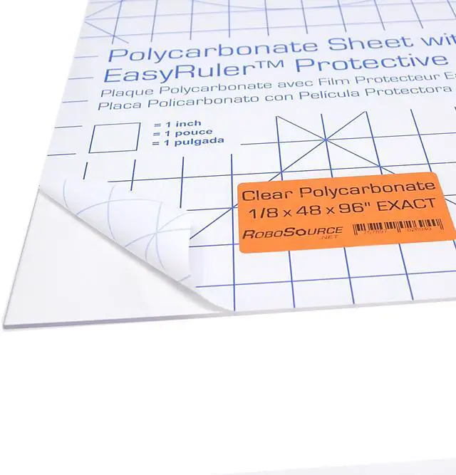 Main image of Polycarbonate Plastic Sheet 48" X 96" X 0.118" (1/8", 4x8 ft) Exact, EasyRuler Film, Shatter Resistant, Easier to Cut, Bend, Mold Than Plexiglass. for Robotics, Hobby, Home, DIY, Industrial, Crafts