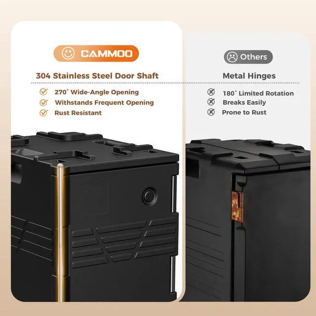 Alt view image 3 of 6 - 82qt Catering Food Warmers with Swivel Casters 304 Stainless Steel Latch & Door Shaft, Insulated Food Carrier Non-Electrical Hot Box for 5 Full-Size Pans(NOT Included), Hot Boxes for Catering