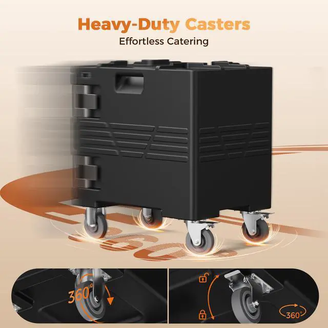 Alt view image 4 of 6 - 82qt Catering Food Warmers with Swivel Casters 304 Stainless Steel Latch & Door Shaft, Insulated Food Carrier Non-Electrical Hot Box for 5 Full-Size Pans(NOT Included), Hot Boxes for Catering