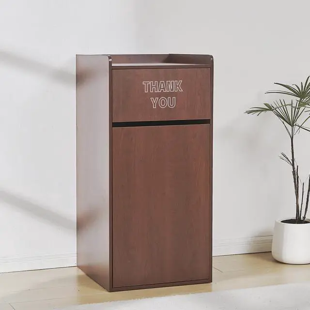 Main image of Restaurant Trash Can Cabinet, Commercial Trash Cans 40 Gallon Wooden Trash Can and Garbage Receptacle with Tray Holder, Door, Large Trash Bin for Restaurants, Cafeteria, Kitchen, School, Mahogany