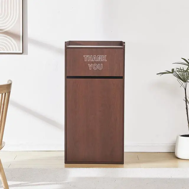 Alt view image 2 of 6 - Restaurant Trash Can Cabinet, Commercial Trash Cans 40 Gallon Wooden Trash Can and Garbage Receptacle with Tray Holder, Door, Large Trash Bin for Restaurants, Cafeteria, Kitchen, School, Mahogany