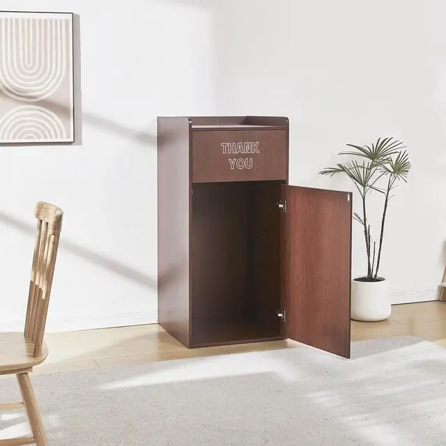 Alt view image 5 of 6 - Restaurant Trash Can Cabinet, Commercial Trash Cans 40 Gallon Wooden Trash Can and Garbage Receptacle with Tray Holder, Door, Large Trash Bin for Restaurants, Cafeteria, Kitchen, School, Mahogany