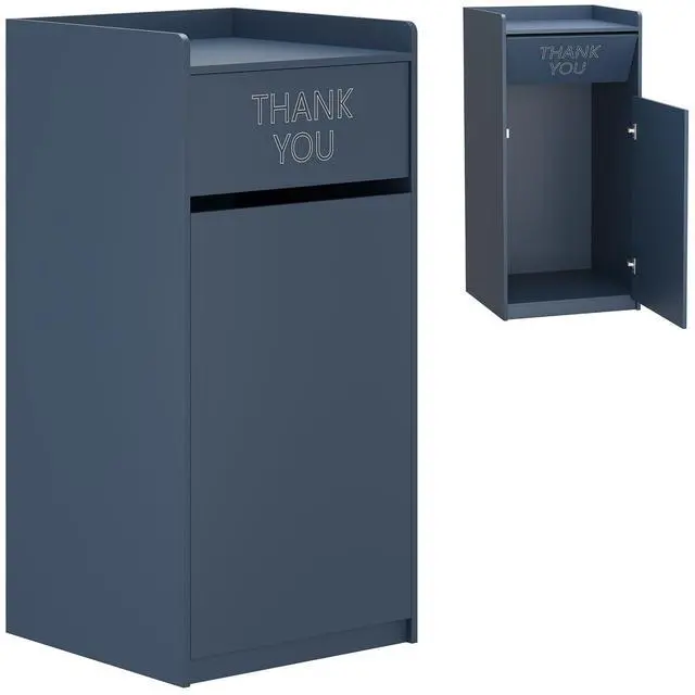 Main image of Restaurant Trash Can Cabinet, Commercial Trash Cans 40 Gallon Wooden Trash Can and Garbage Receptacle with Tray Holder, Door, Large Trash Bin for Restaurants, Cafeteria, Kitchen, Office, School, Blue