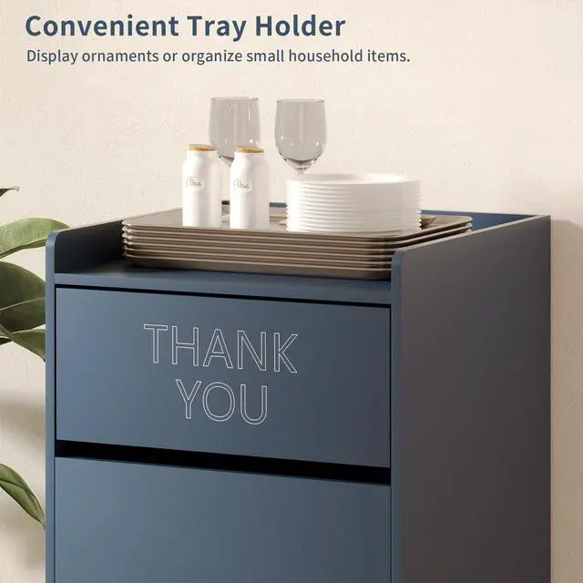 Alt view image 4 of 6 - Restaurant Trash Can Cabinet, Commercial Trash Cans 40 Gallon Wooden Trash Can and Garbage Receptacle with Tray Holder, Door, Large Trash Bin for Restaurants, Cafeteria, Kitchen, Office, School, Blue