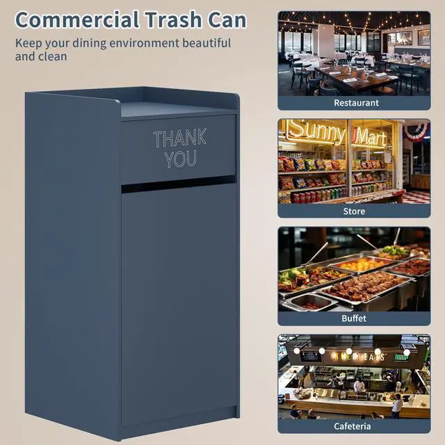 Alt view image 6 of 6 - Restaurant Trash Can Cabinet, Commercial Trash Cans 40 Gallon Wooden Trash Can and Garbage Receptacle with Tray Holder, Door, Large Trash Bin for Restaurants, Cafeteria, Kitchen, Office, School, Blue
