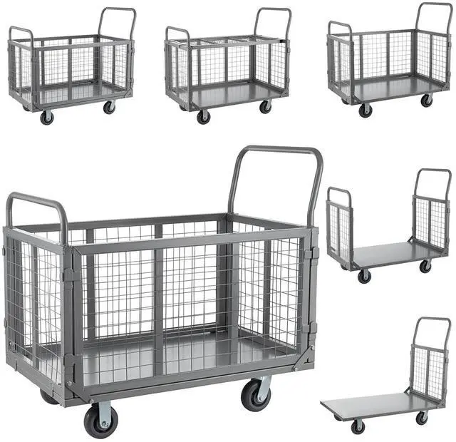 Main image of Platform Truck Cart with Cage, 5 in 1 Heavy Duty Platform Carts with Cage 2000 LBS Capacity Foldable Push Cart Dolly with 5" Casters for Groceries/Garage/Warehouse
